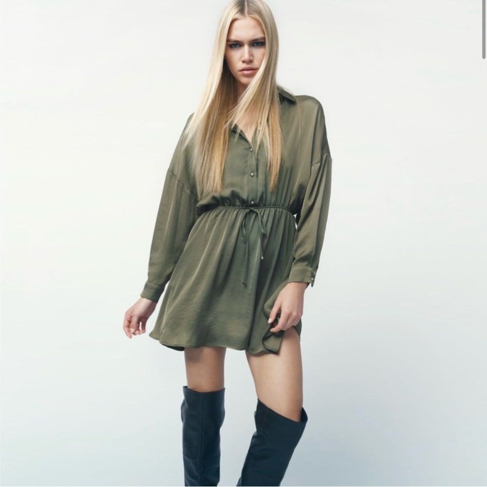 Zara Khaki Long Sleeve Dress